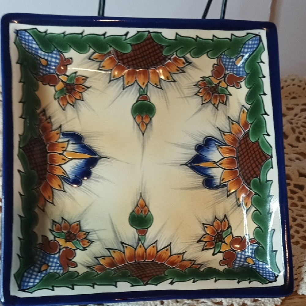 Colorful Ceramic Salt and Pepper Shakers with Tray Hand Painted In Mexico - Picture 4 of 9